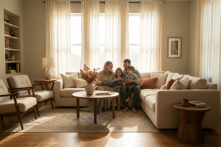 an image showcase harmonious family settings with natural light.